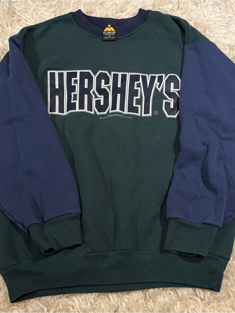 VTG 90’s Colorblock Green & Navy Crewneck Sweatshirt - Classic Logo-Medium